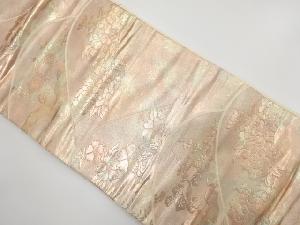 山並みに牡丹・枝梅・草花模様織出し名古屋帯